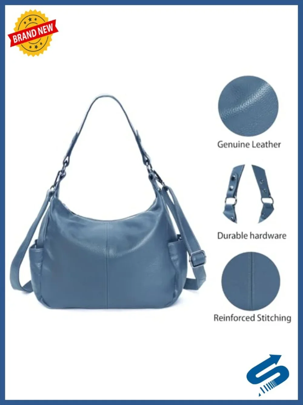 Genuine Leather Hobo Bag Crossbody Shoulder Purse Adjustable Strap